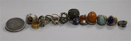 A silver rams head ring and a group of other dress rings etc.